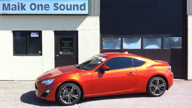 Scion FR-S 2016 with professional window tint in North Bay